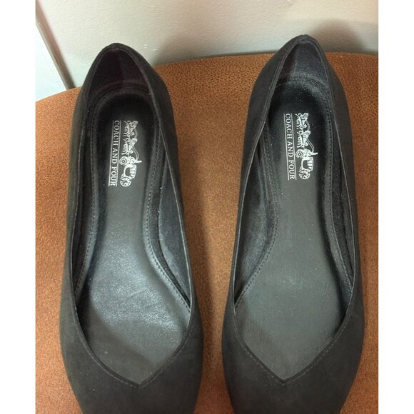 COACH and FOUR Ballet Flats Metallic Sliver Heel Pointed Toe Black Size 6 SlipOn - Picture 4 of 11